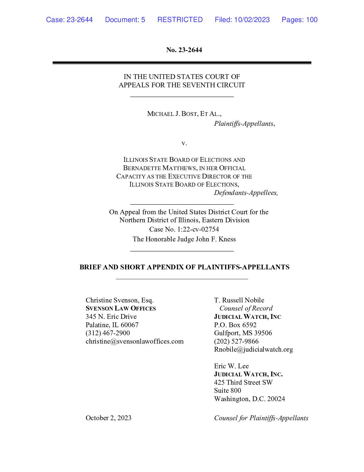 Bost v. Illinois Board of Elections Oct 2023 appea...