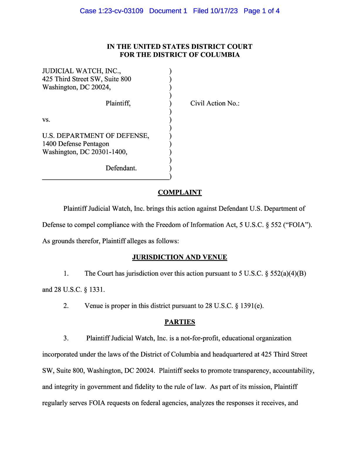 JW v. DOD DISA VP Biden Comms complaint 03109