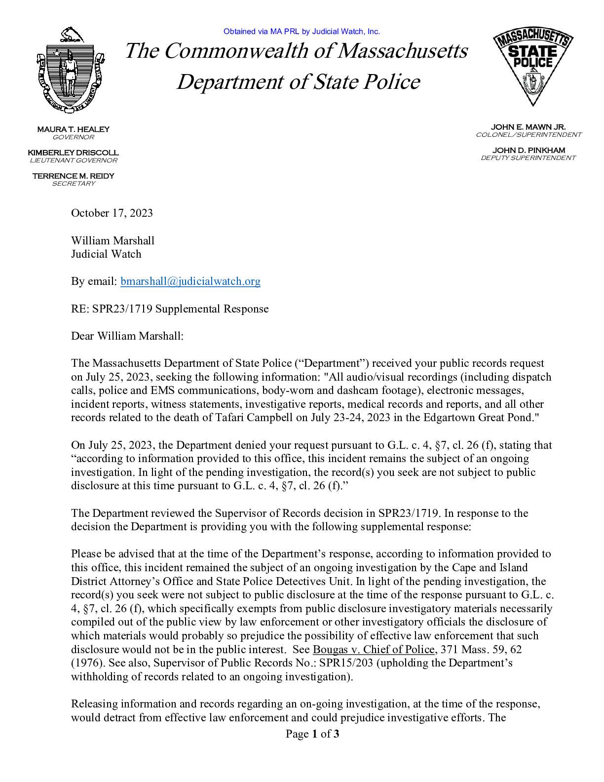 Mass State Police Obama Chef Tafari Campbell October 2023 pgs 1-3