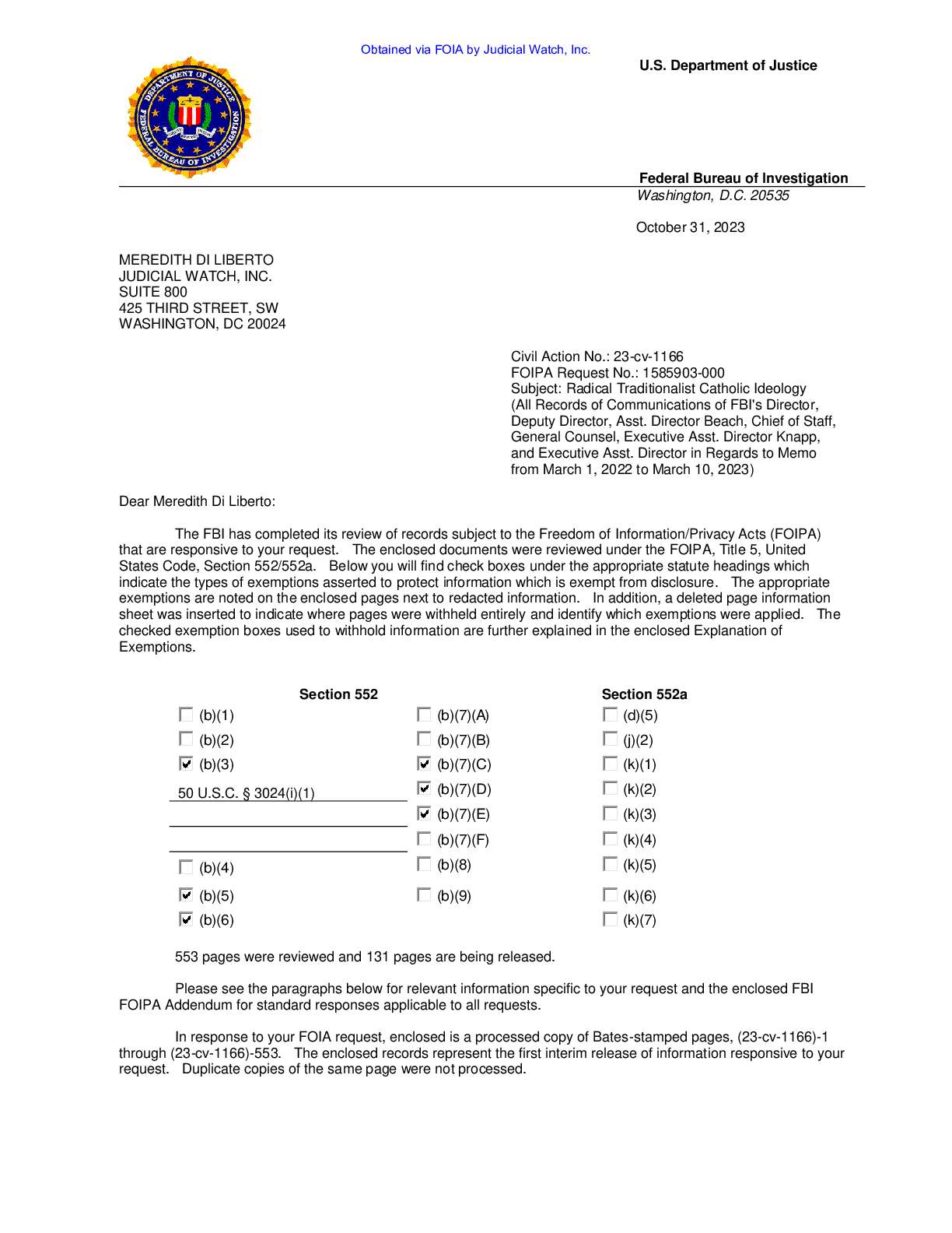 JW v FBI Catholic Vote records 01166