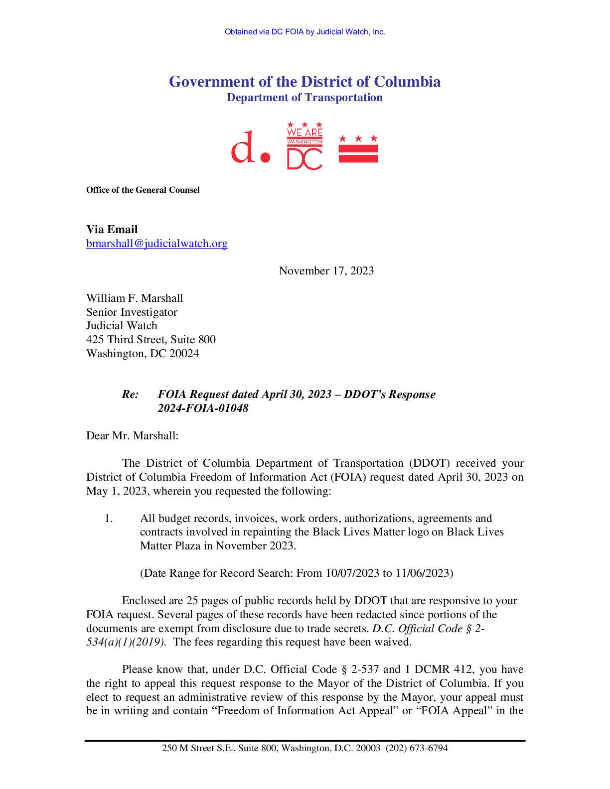 BLM Plaza Repainting Costs-DC DOT Responsive Recor...