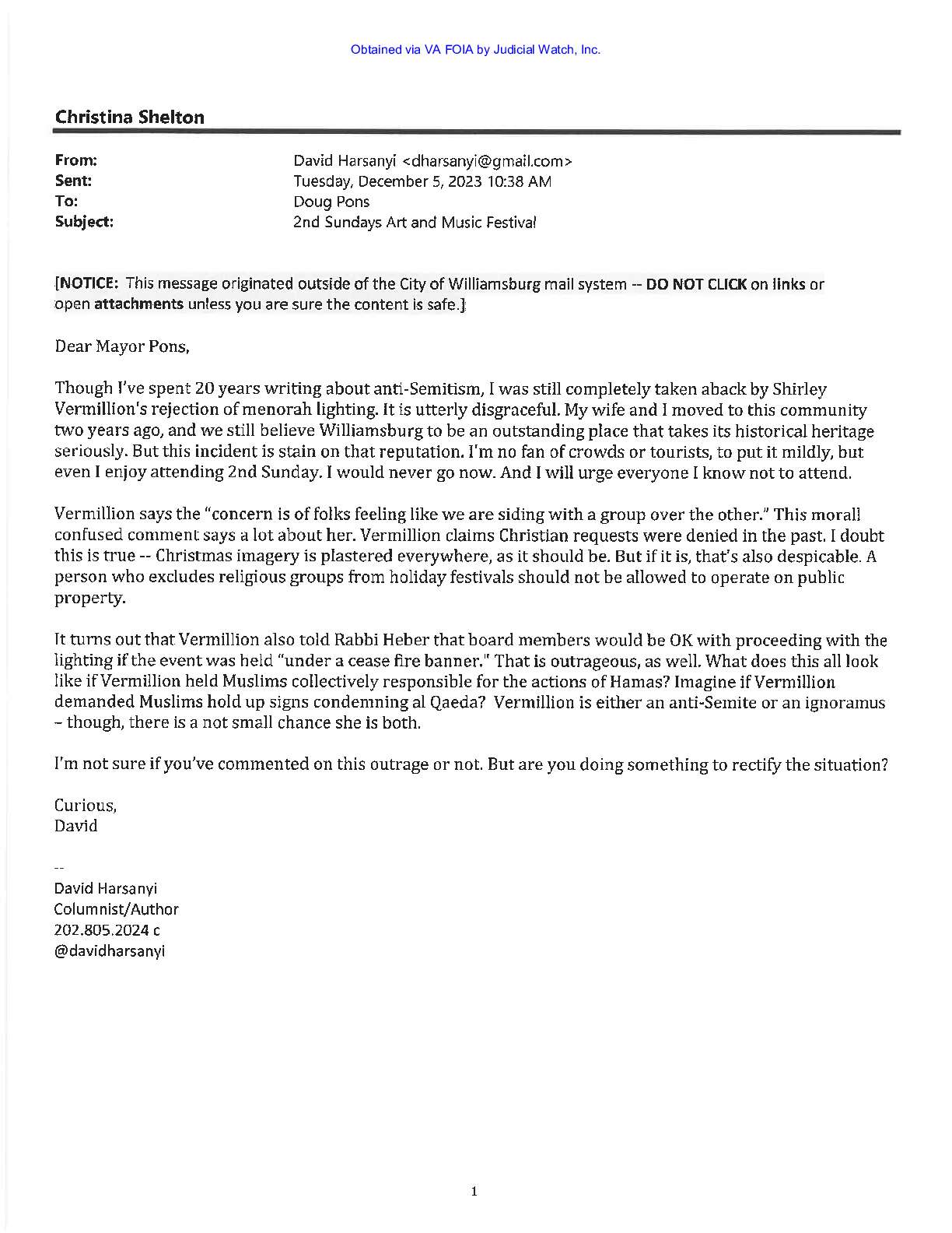 Williamsburg Menorah Cancellation December 2023 pg 57