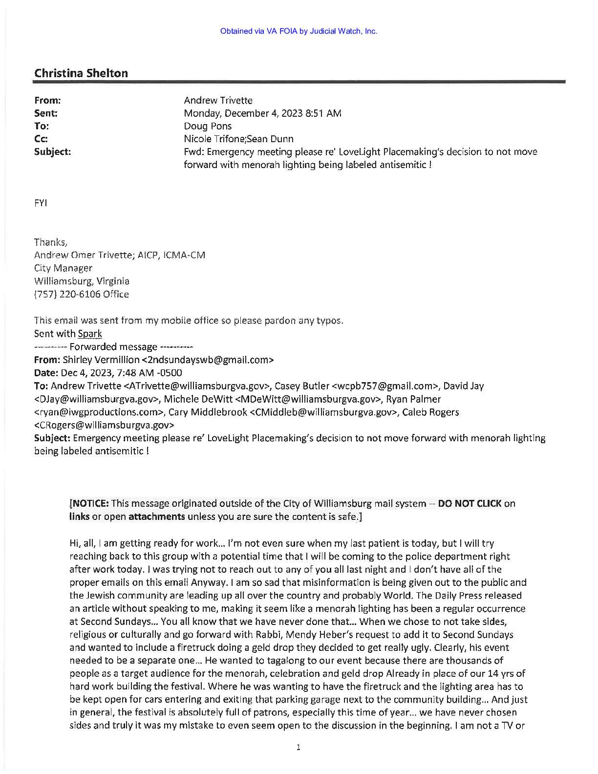Williamsburg Menorah Cancellation December 2023 pg 77