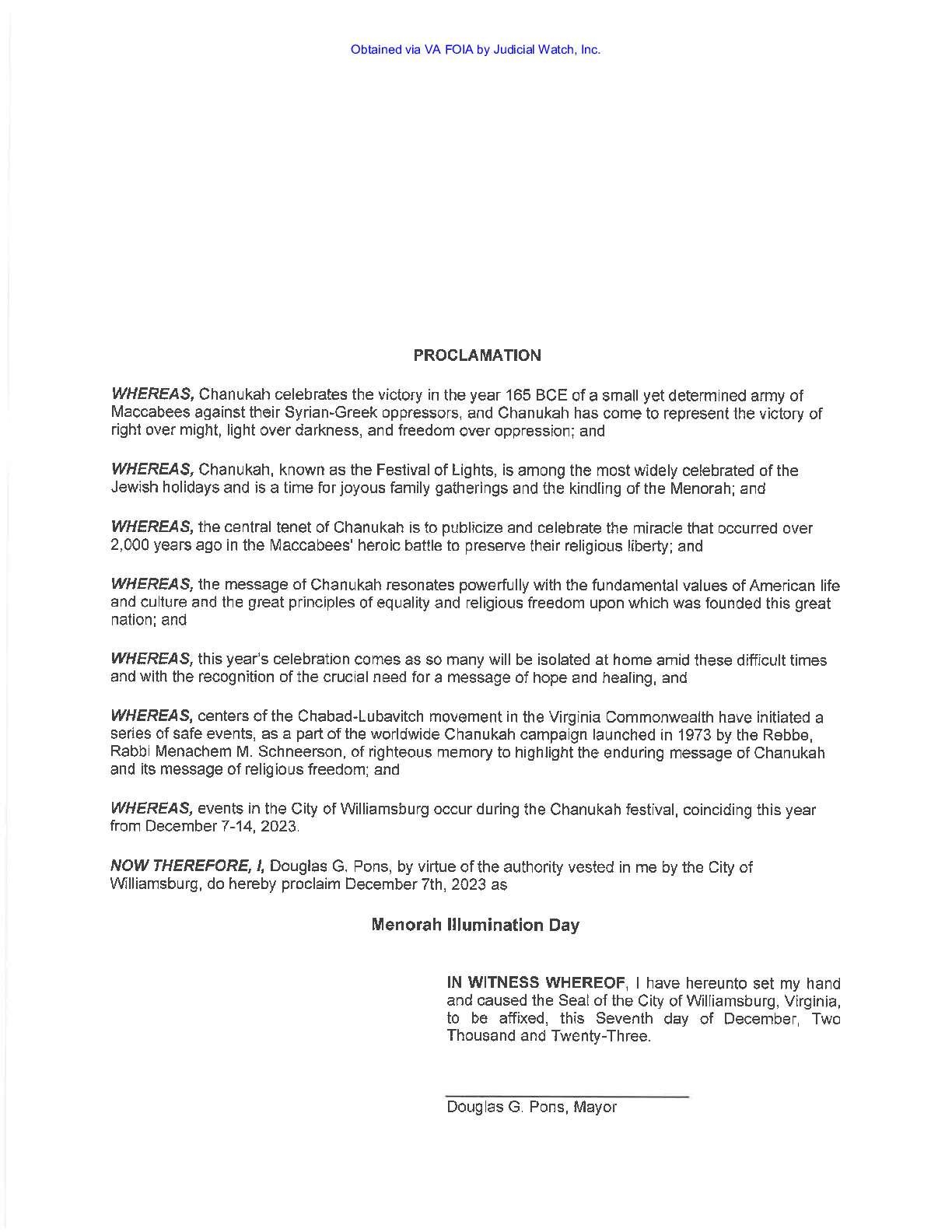 Williamsburg Menorah Cancellation December 2023 pg...