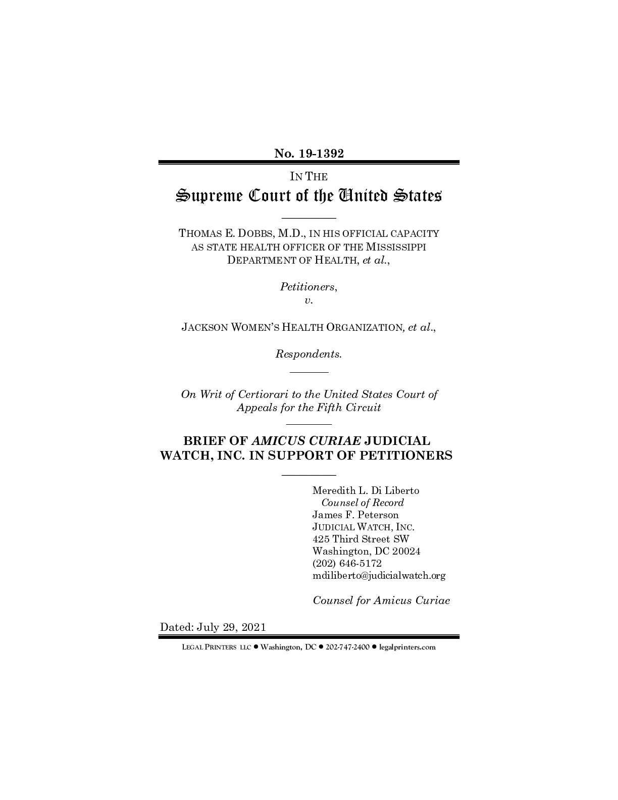 Dobbs v. Jackson Women’s Health Organization (SCOT...
