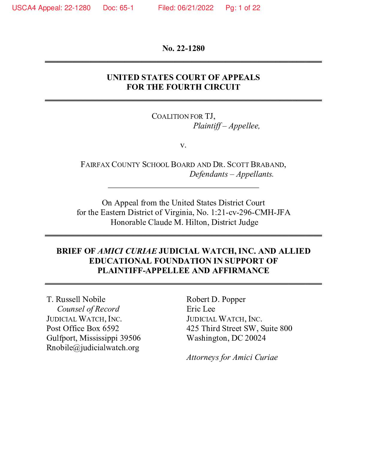 Coalition for TJ v Fairfax County School Board Ami...