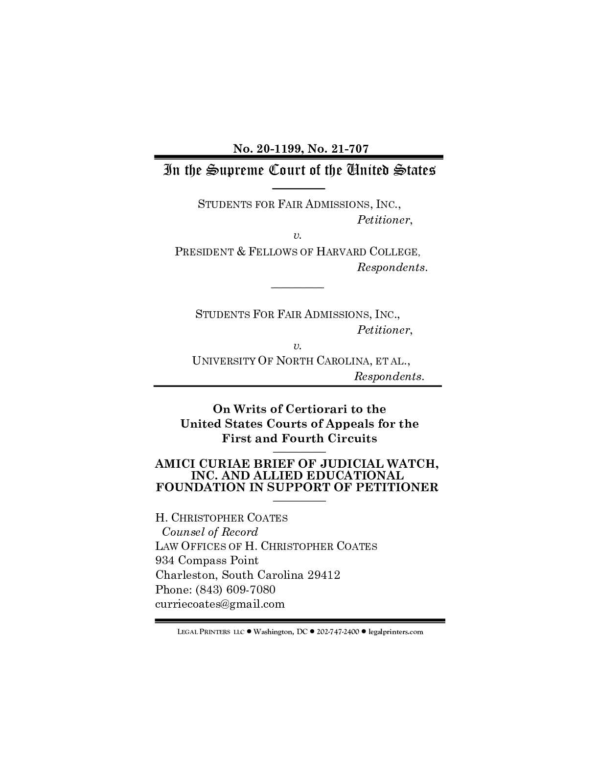 Students for Fair Admissions v. Harvard Amicus