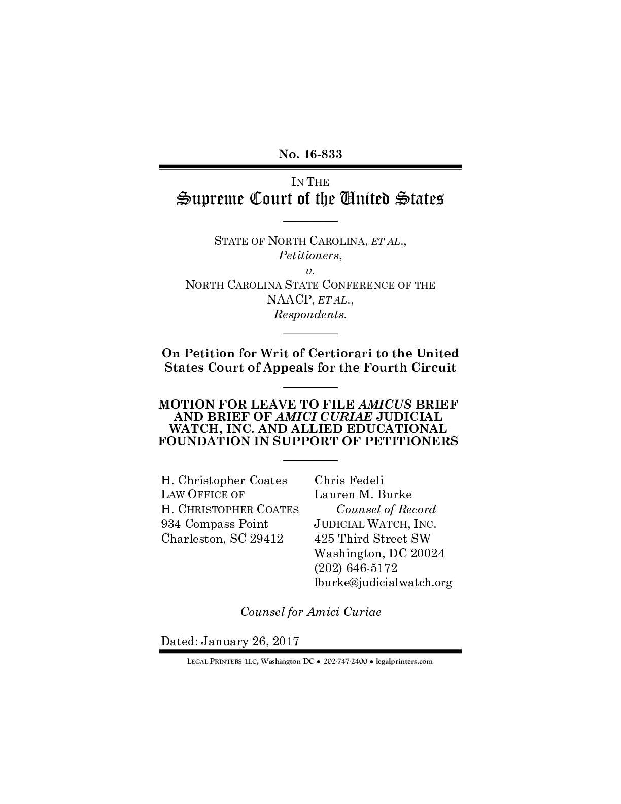 NC v. NC State Conf. of the NAACP