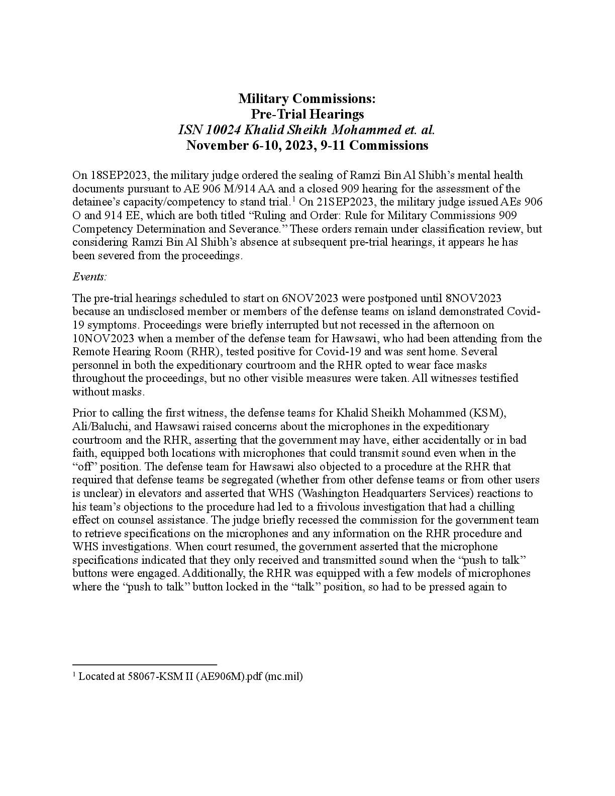 KSM, et al., Pre-Trial Hearings from November 6-10, 2023.
