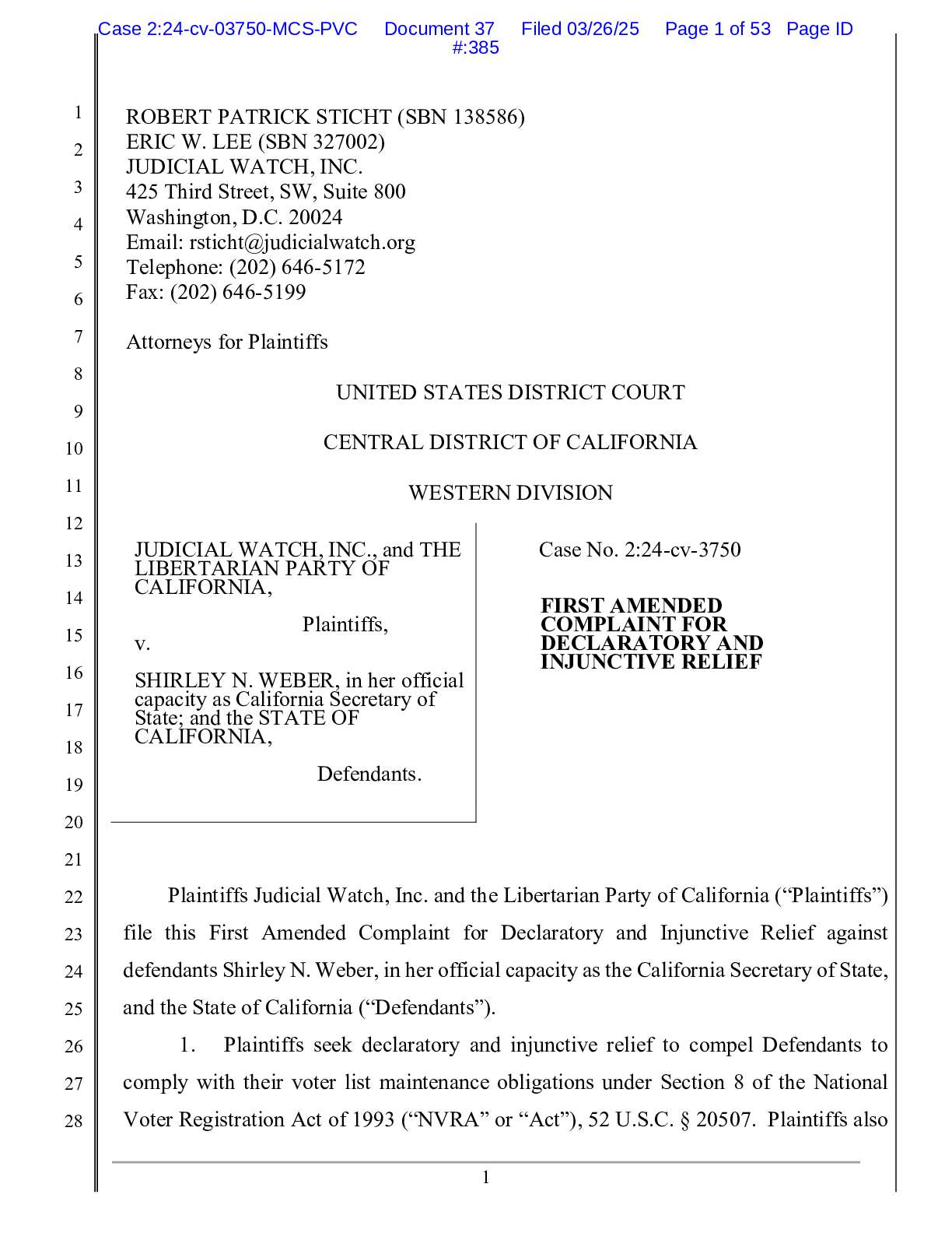 JW v Weber CA NVRA complaint 3750