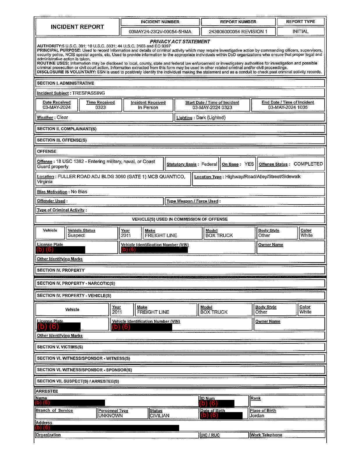 Marine Base Gate Incident