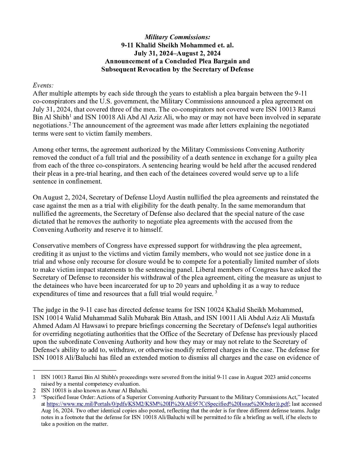 KSM, Bin Attash, and Al Hawsawi Plea Bargain and Subsequent Revocation from July 31, 2024–August 2, ...