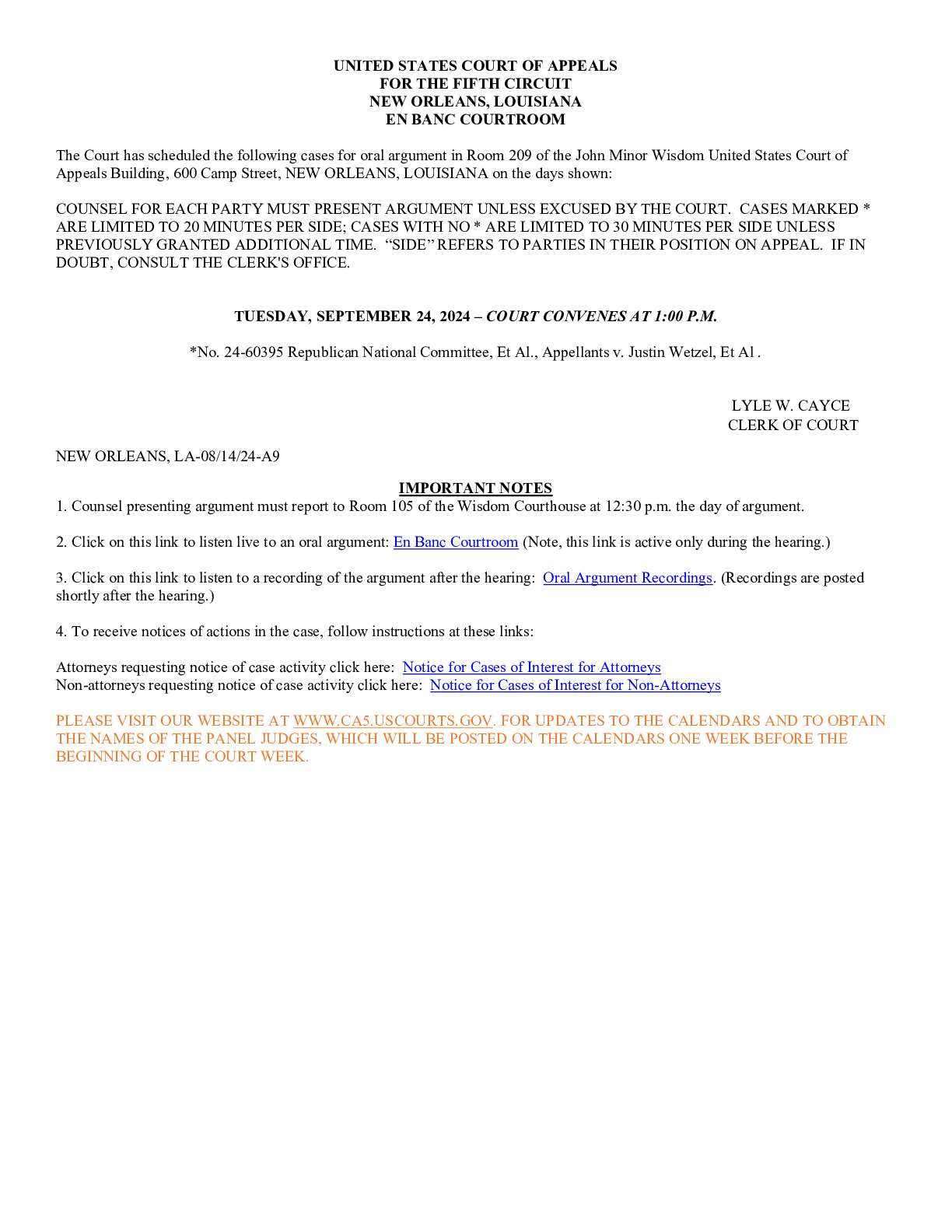 Libertarian Party v Wetzel hearing time change 000...