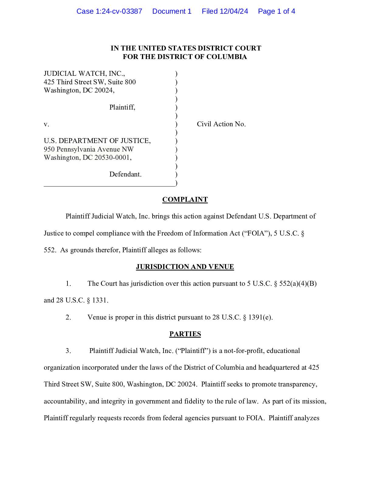 JW v. DOJ Hunter Biden complaint 03387