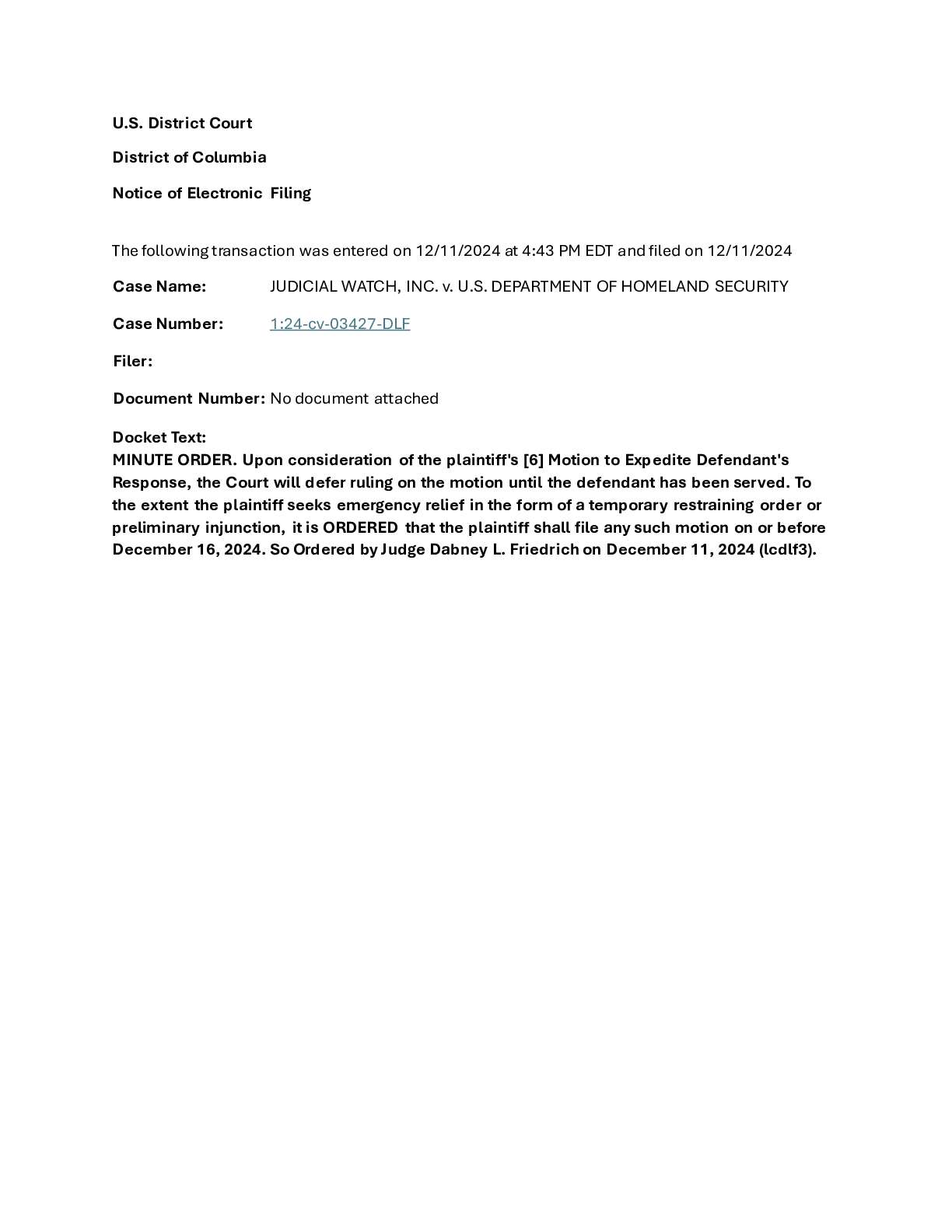 JW v DHS Gabbard scheduling order 03427