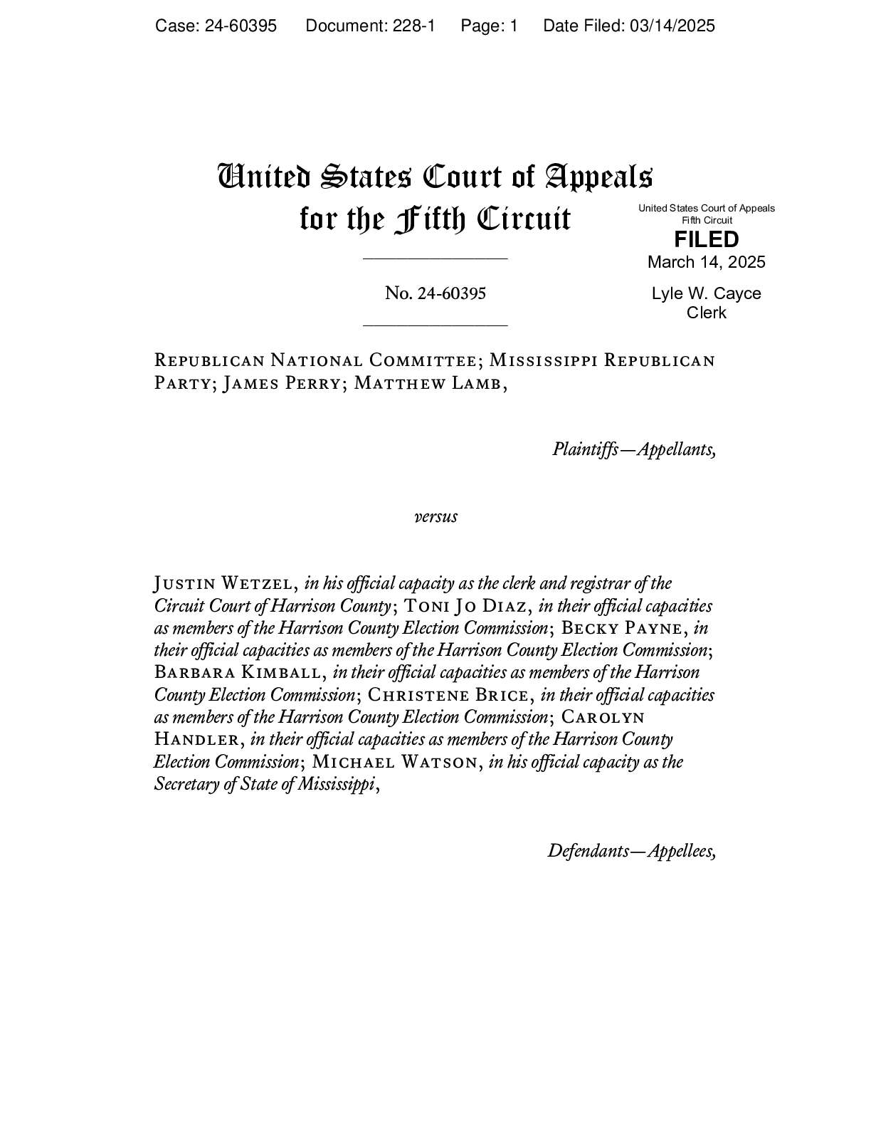 Libertarian Party of Mississippi v Wetzel en banc ...