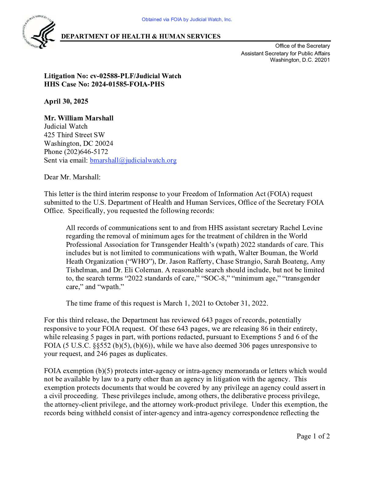 JW v HHS Rachel Levine Prod 3 02588