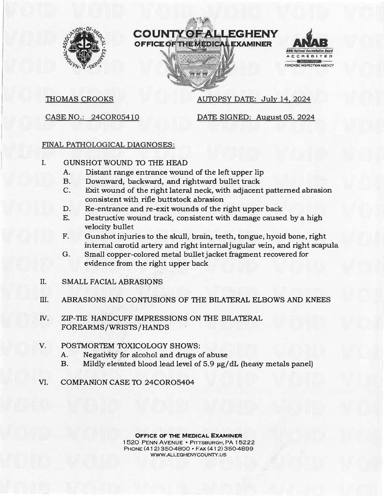 THOMAS CROOKS AUTOPSY REPORT (Courtesy of Ken Silva)