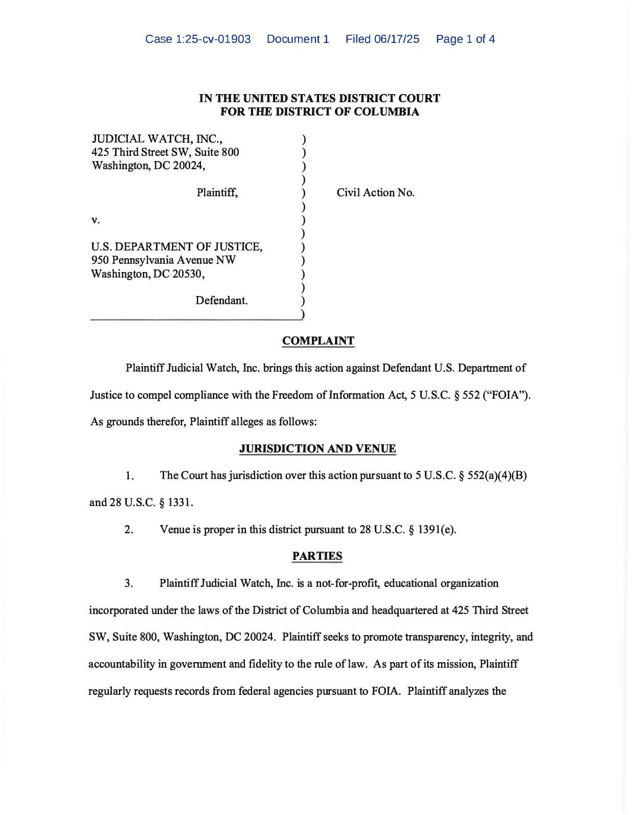 JW v. DOJ Caputo complaint 01903