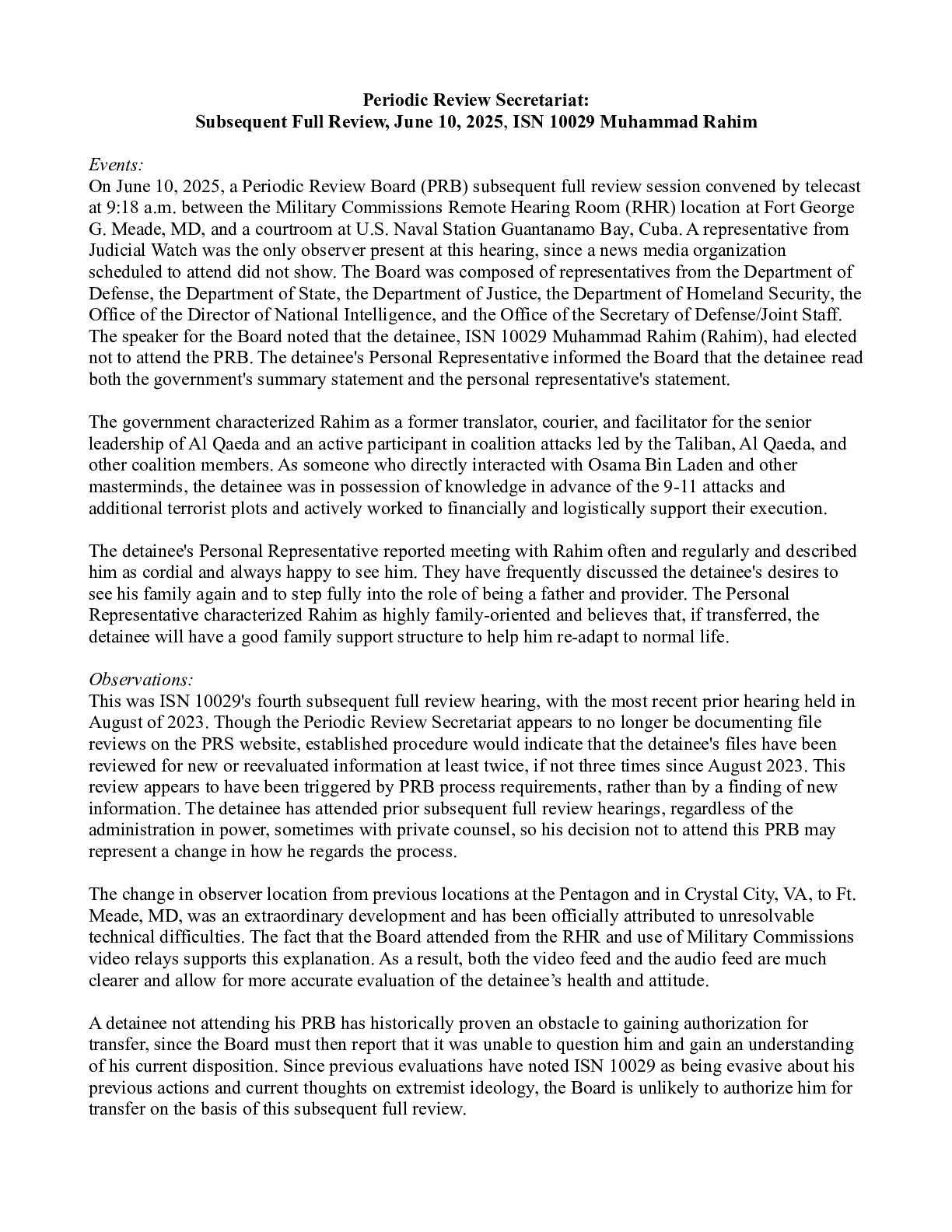 Periodic Review Secretariat: Subsequent Full Revie...