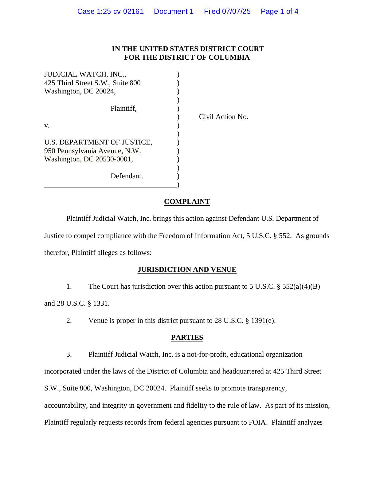 JW v DOJ Trump Pardons complaint 02161