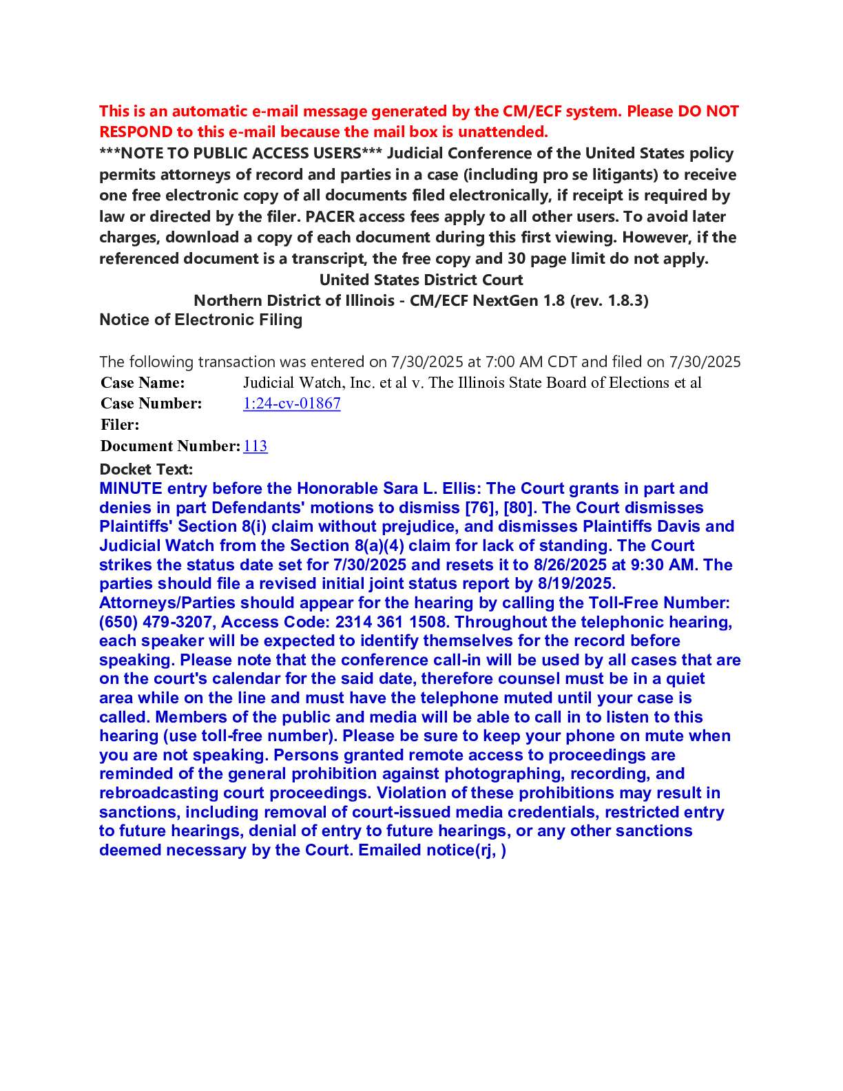 JW v IL State Board of Elections Motion to Dismiss...