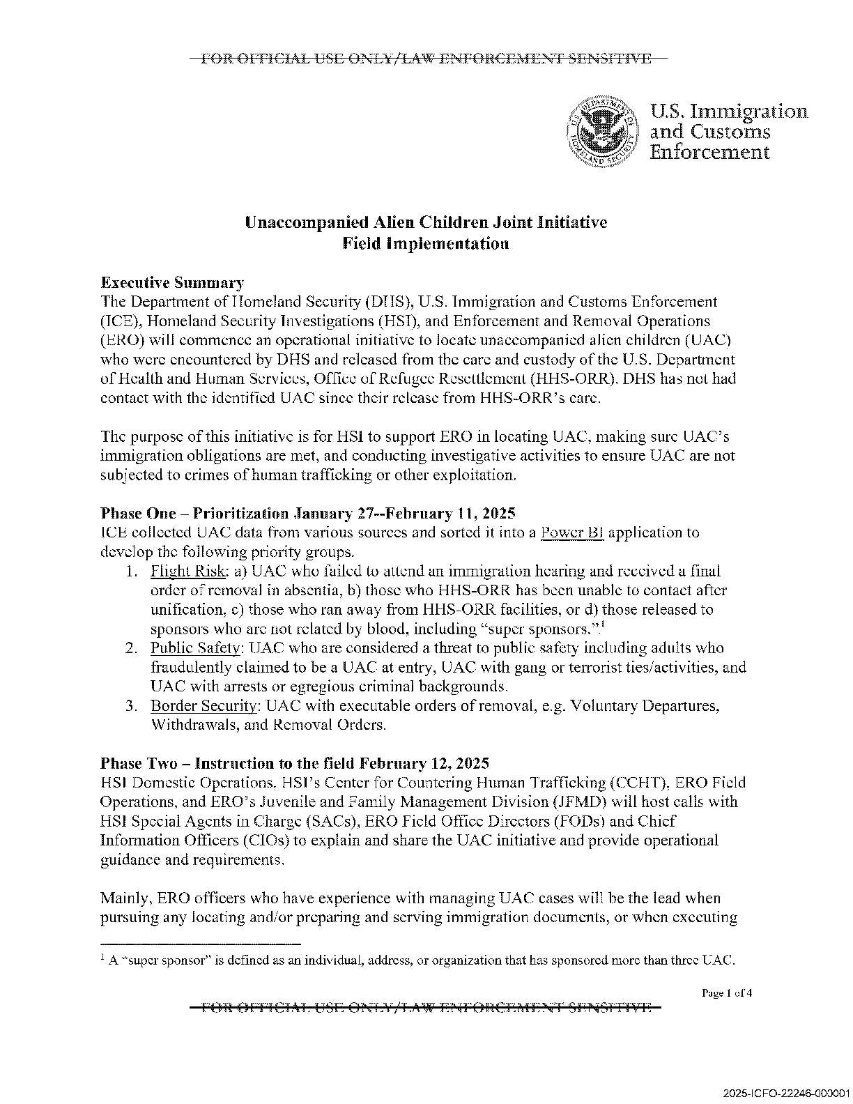 UAC Joint Initiative DHS ICE memo 2025