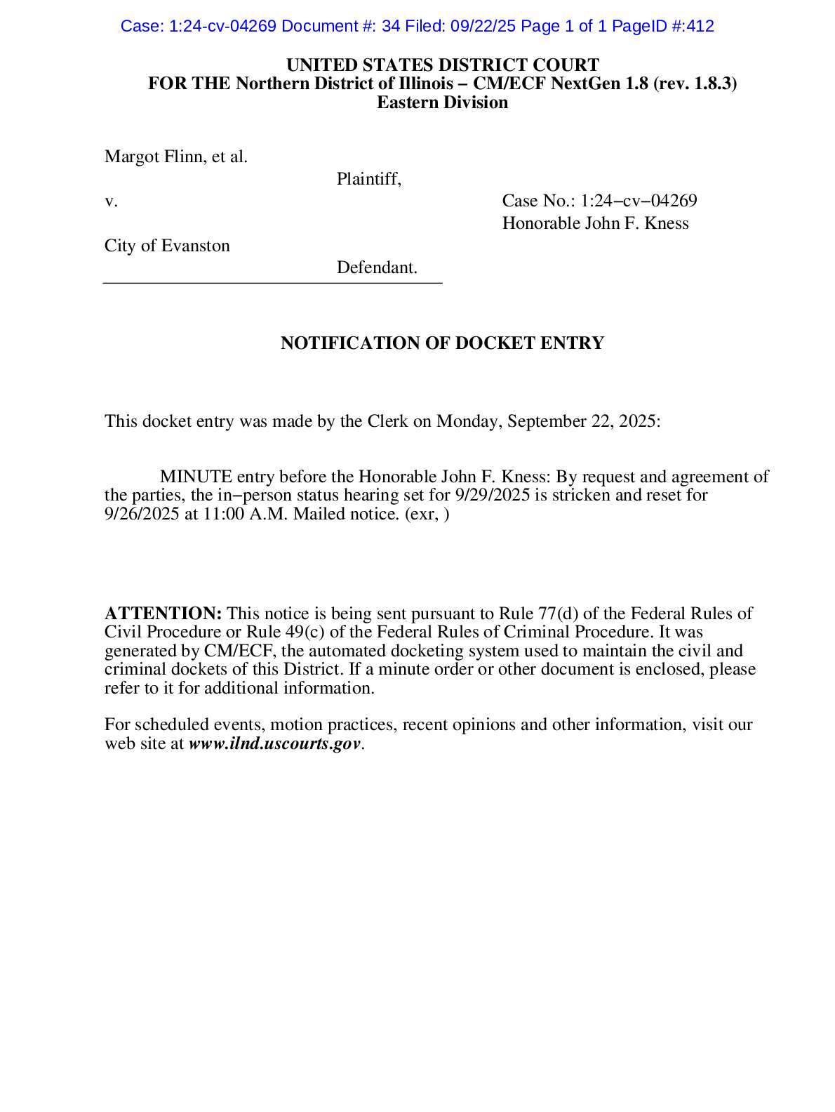 Flinn v Evanston hearing 04269