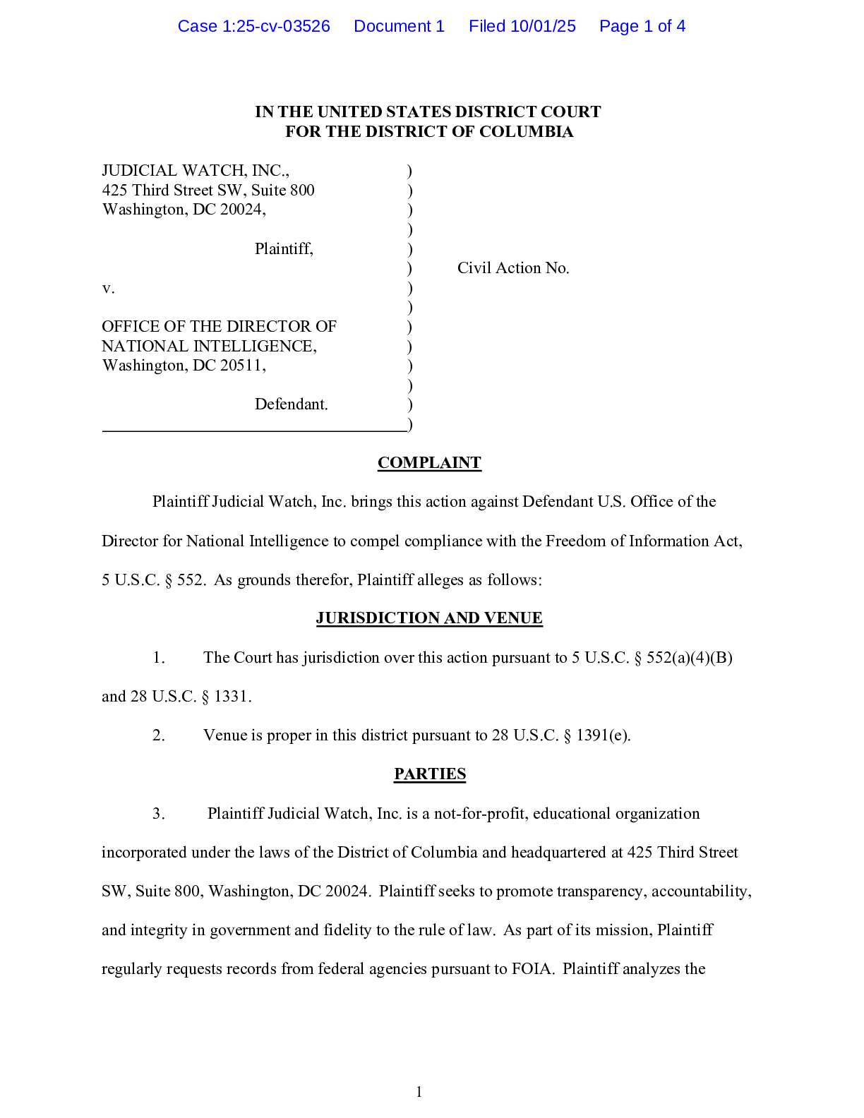 JW v ODNI Gabbard complaint 03526