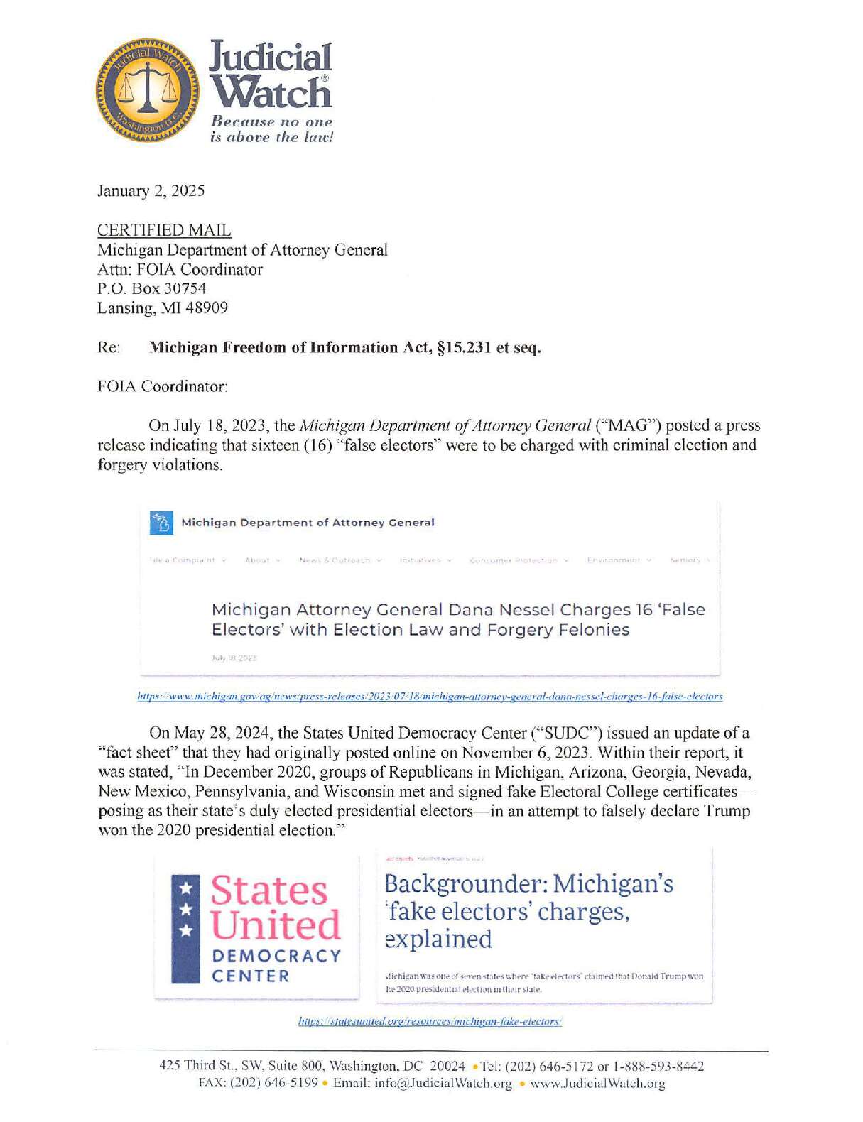Michigan ‘Fake Electors’ FOIA 2025