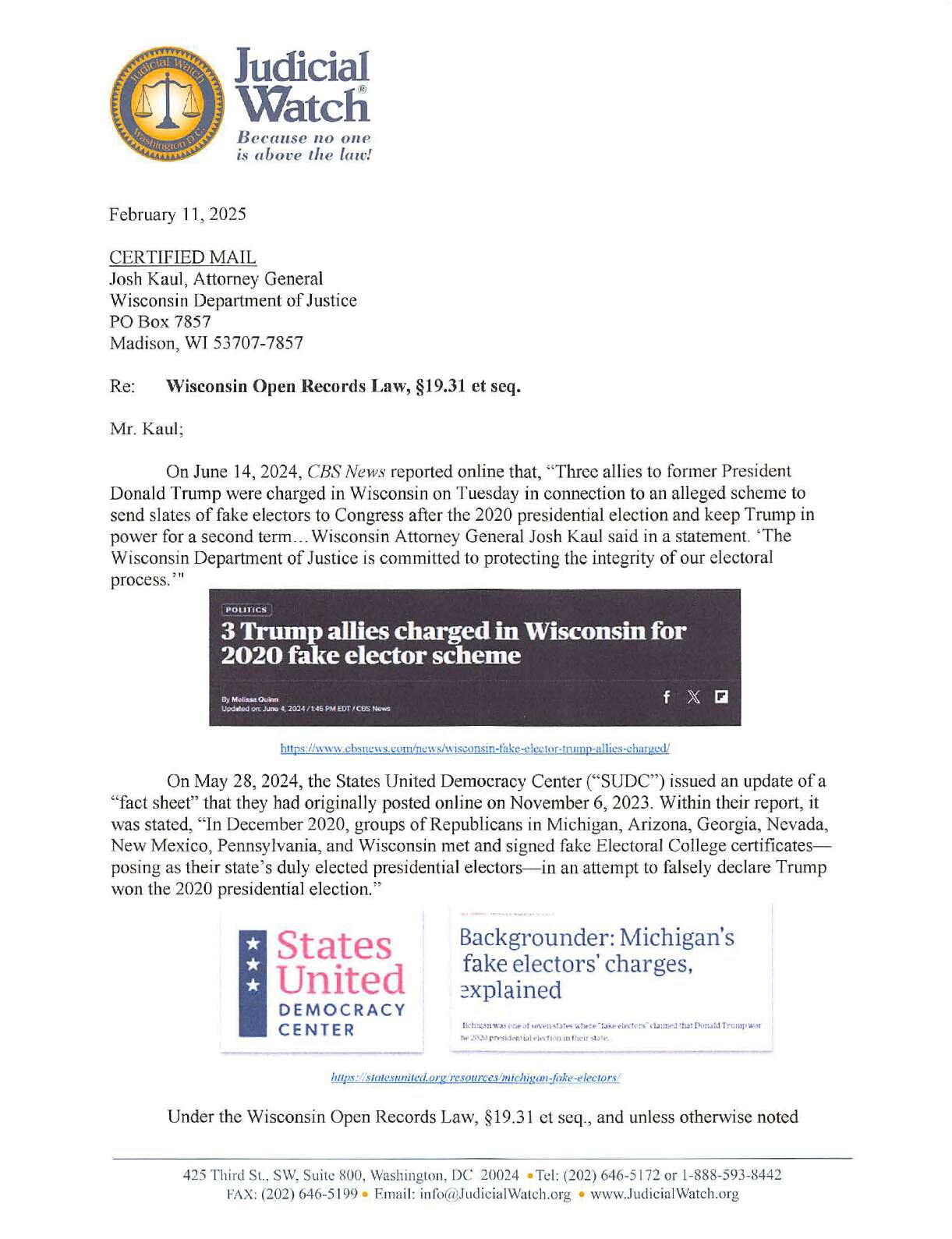 Wisconsin Fake Electors FOIA 2025