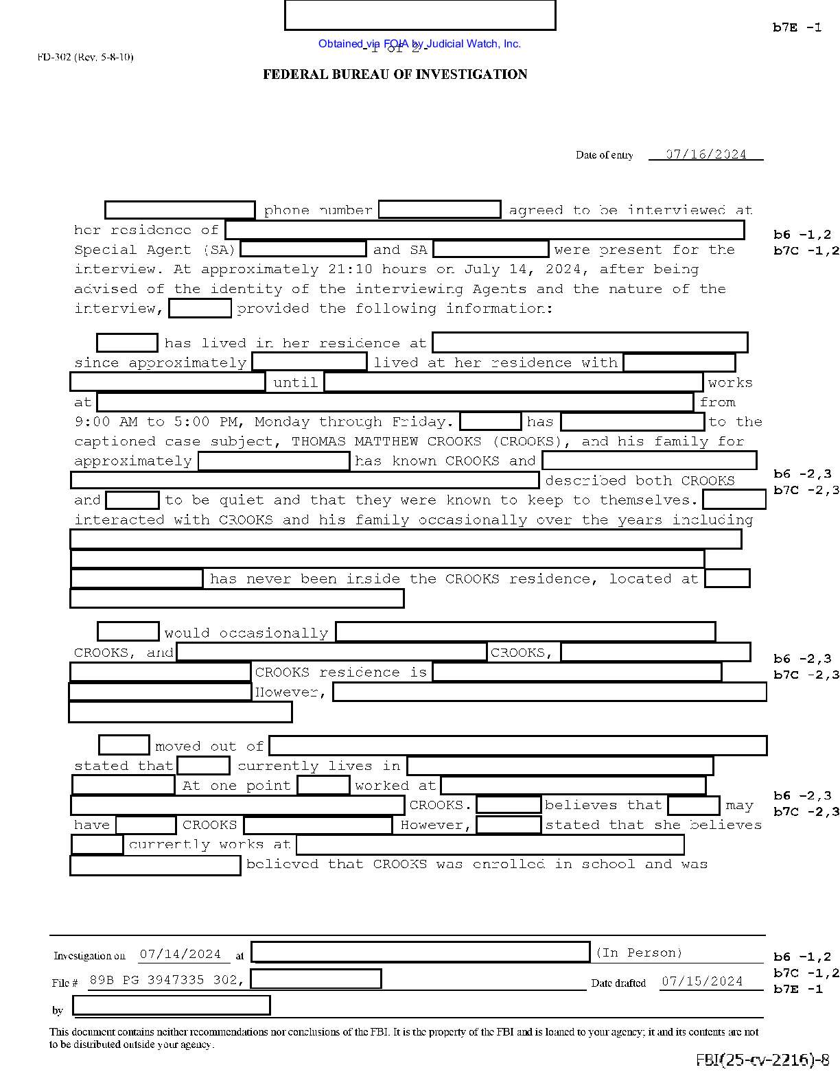 JW v DOJ Thomas Crooks prod 1 02216 pgs 13-14
