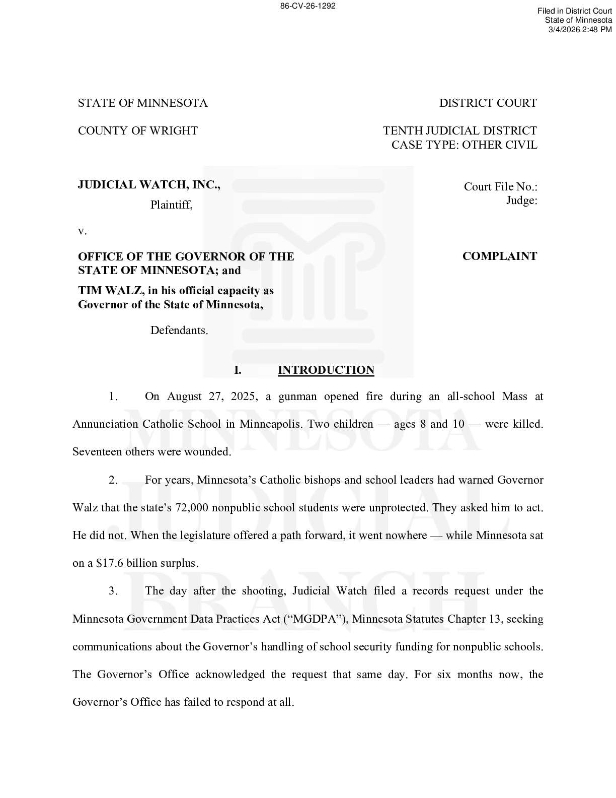 JW v. Gov Walz School Security complaint 1292