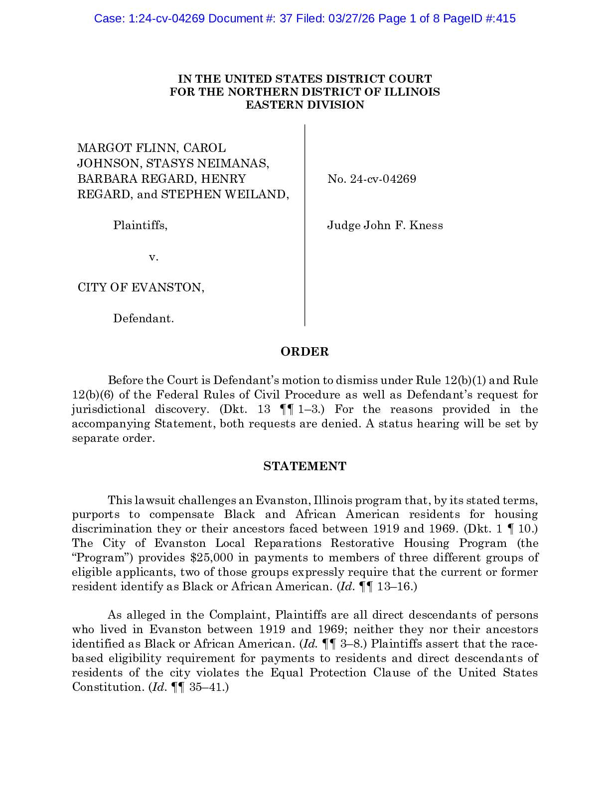 Flinn v Evanston Order 04269