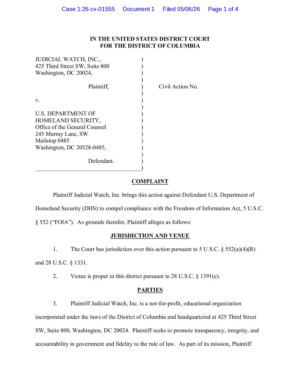 JW v DHS Cartagena complaint 01555