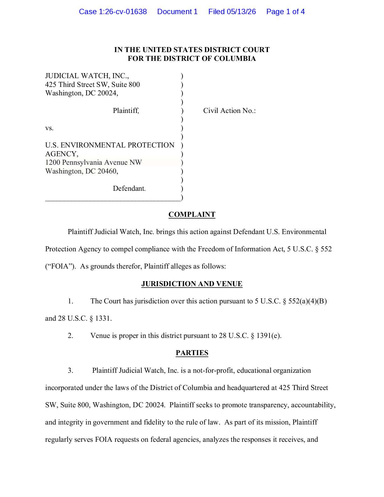 JW v EPA Greenhouse Gas Reduction Fund complaint 0...