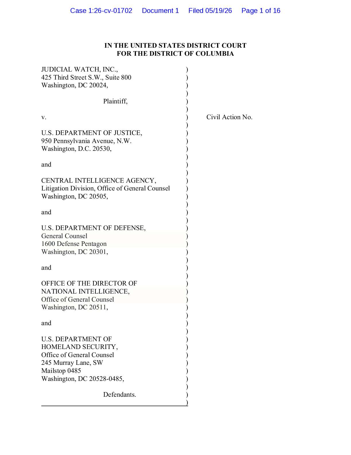 JW v DOJ Havana Syndrome complaint 01702