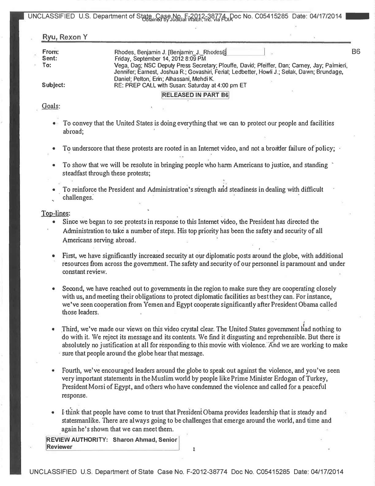 Ben Rhodes Benghazi Email