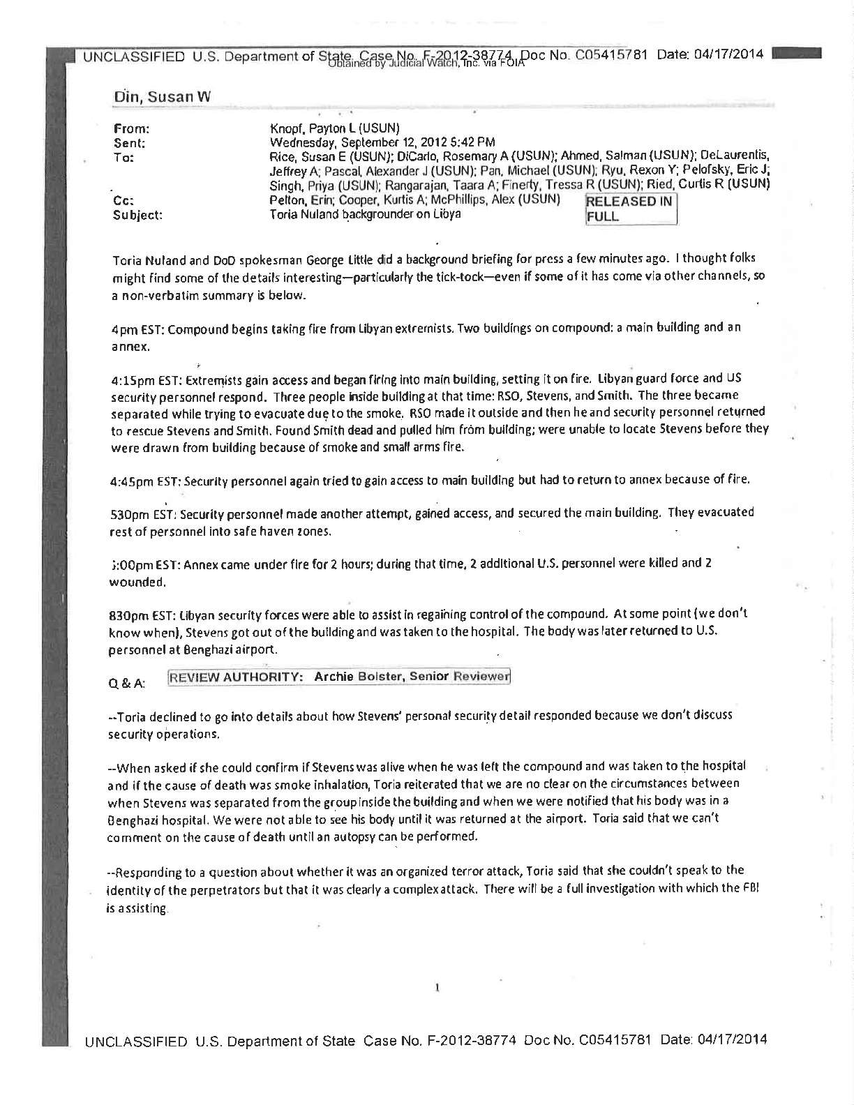 Knopf Email on Toria Nuland Information