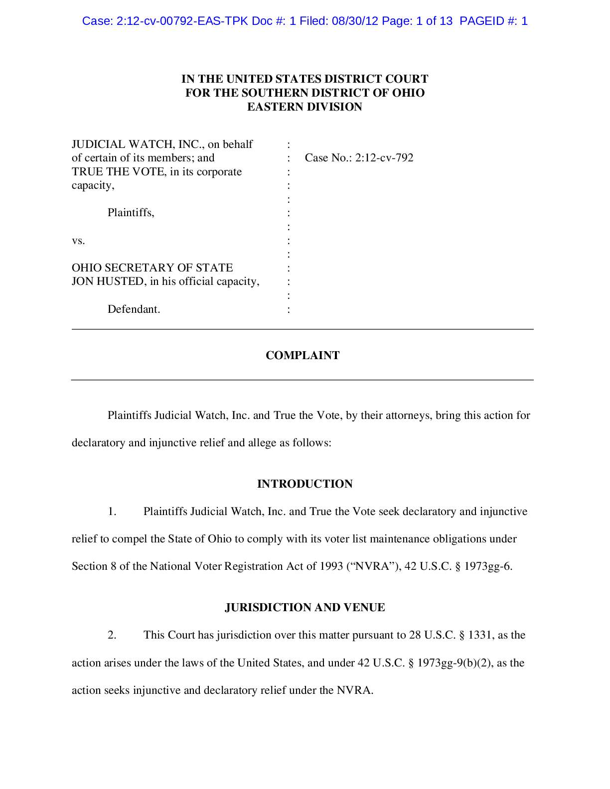 Complaint Ohio NVRA 792